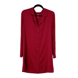 Gilligan & O'Malley Red Satin-Look Nightshirt Button Front Long Sleeved M